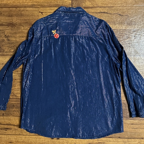 Bobbie Brooks • 18W/20W • Blue • Silver Metallic • Christmas Ornaments • Blouse - Picture 9 of 10
